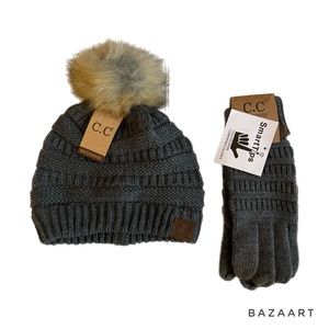 CC Pom Beanie and Smart Tips Gloves | Gray | NWT